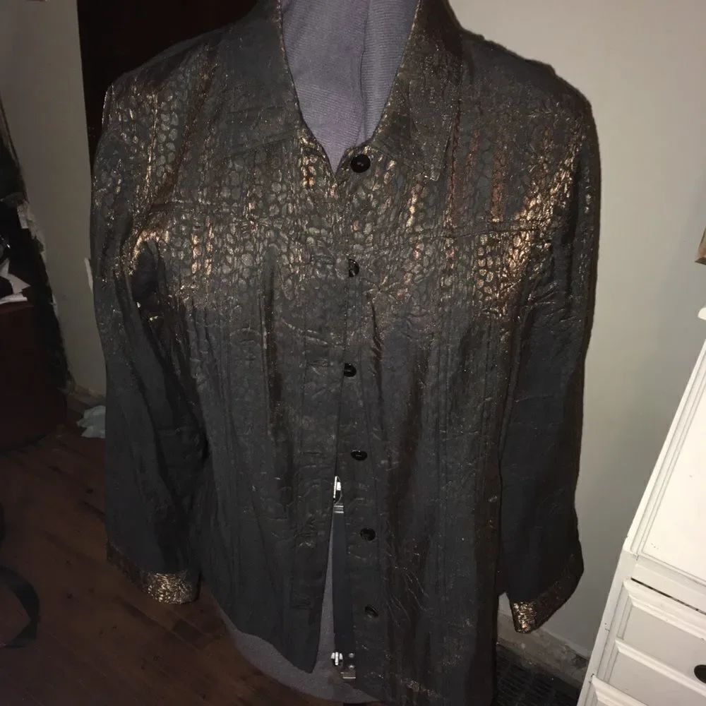 Chicos 2 shimmery cheetah spots button down blouse